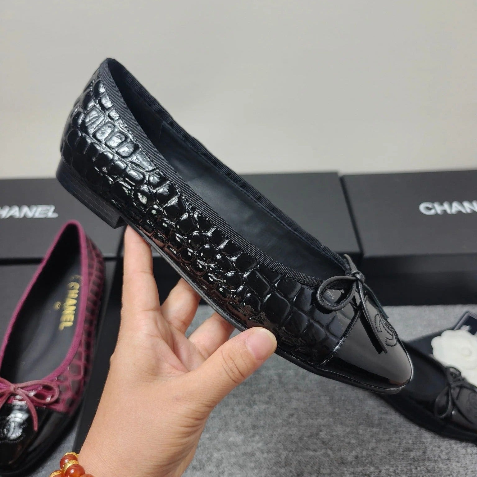 Chanel 2026 Crocodile Embossed Ballet Flat Glossy Calfskin 855991
