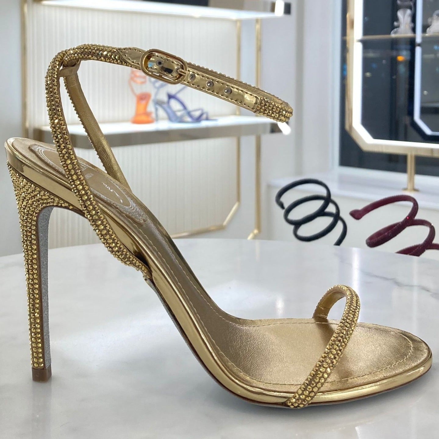 Rene Caovilla Ellabrita Pump Sandals 10.5cm Gold Metalic Leather