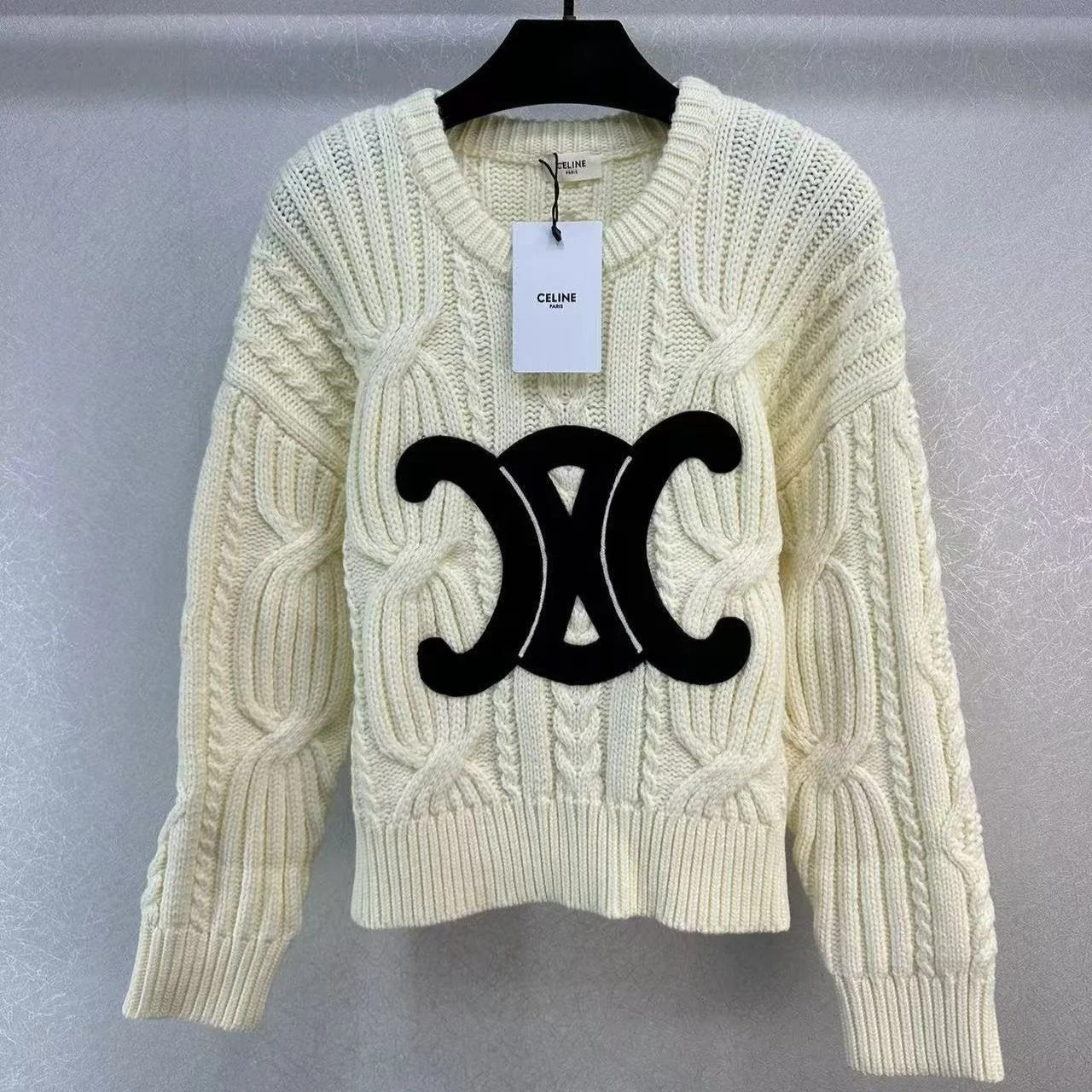 Celin Black Triomphe Cream Sweater