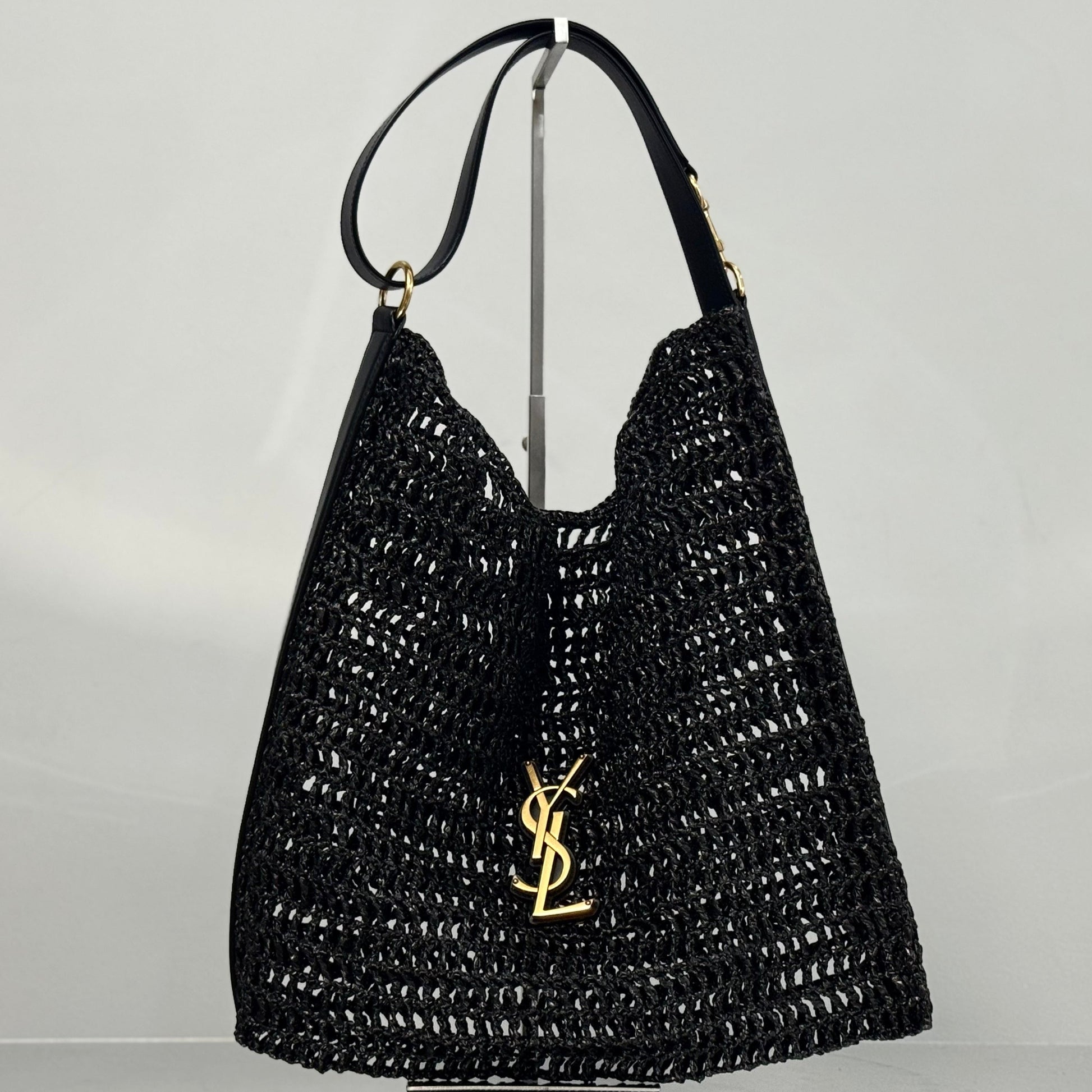YSL Shoulder Bag 40 Black Raffia Woven
