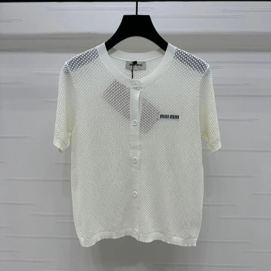 MIU 25S SHORT SLEEVE ROUND NECK CARDIGAN 264268