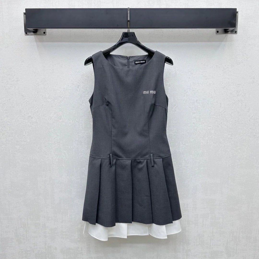 MIU 25S PLEATED VEST DRESS IN ACETATE 264605
