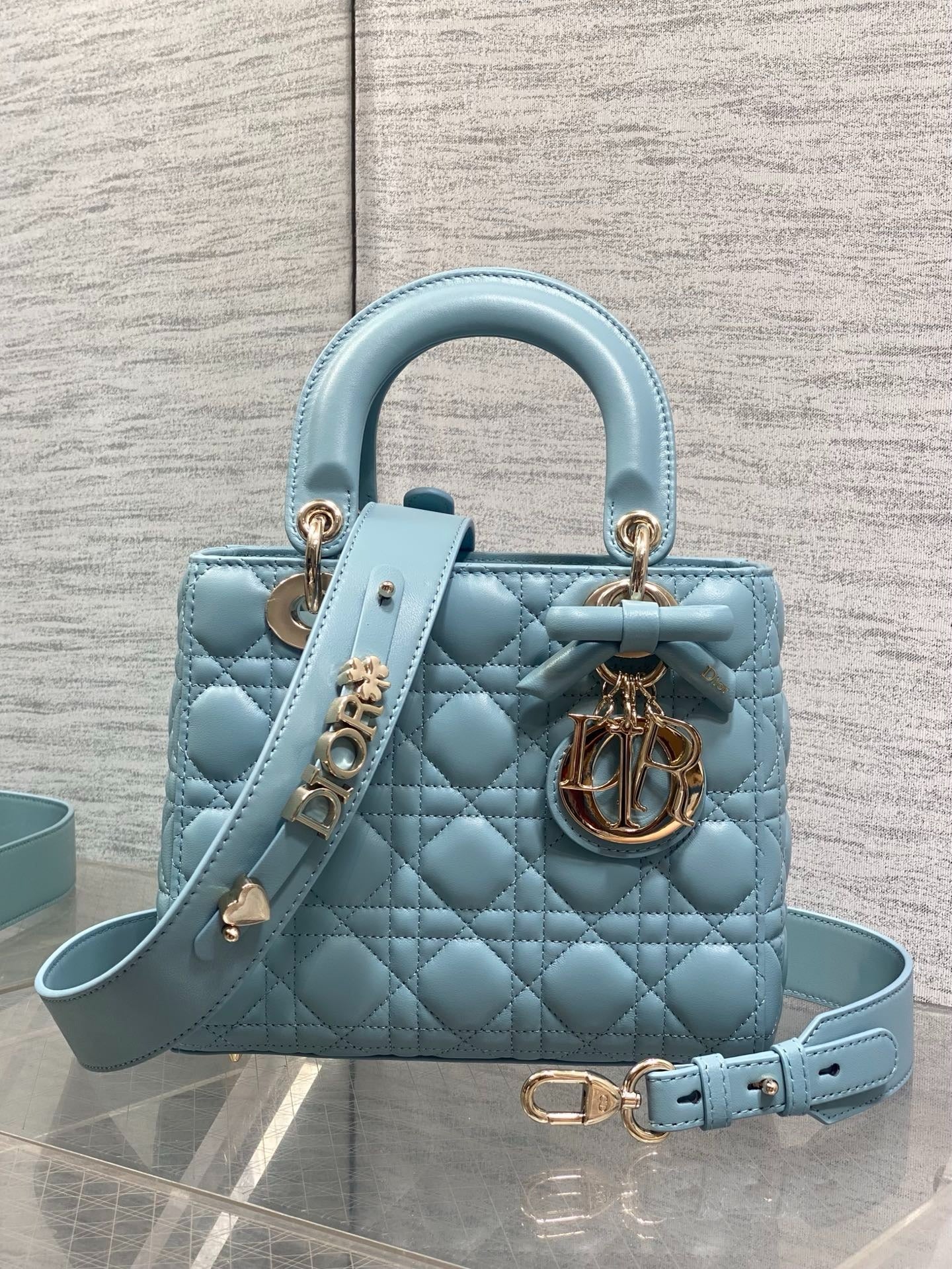 CD 2026 Bow Lady Dior Tourmaline Blue Cannage Lambskin 289166