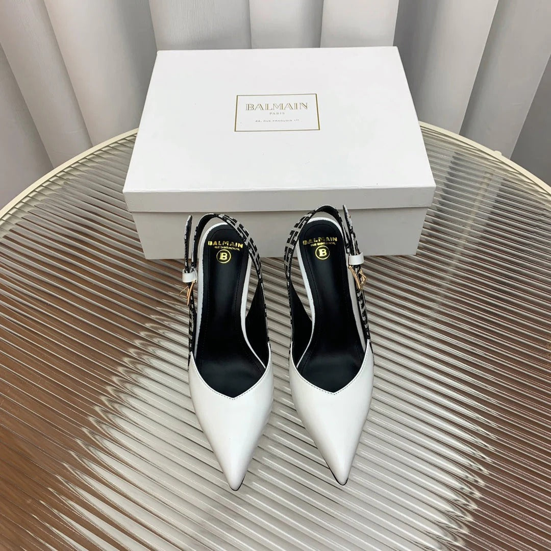 BALMAIN 25S SLINGBACK SHOES 95MM IN WHITE CALFSKIN
