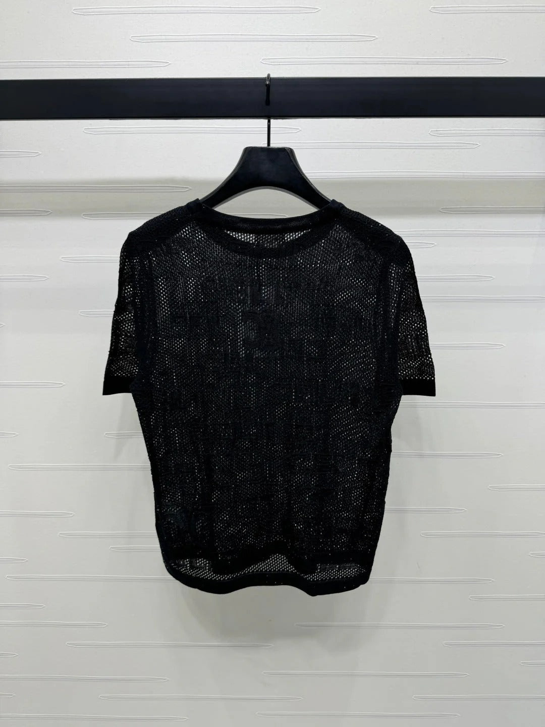 CELINE SHORT-SLEEVE CROCHET TOP BLACK 274808