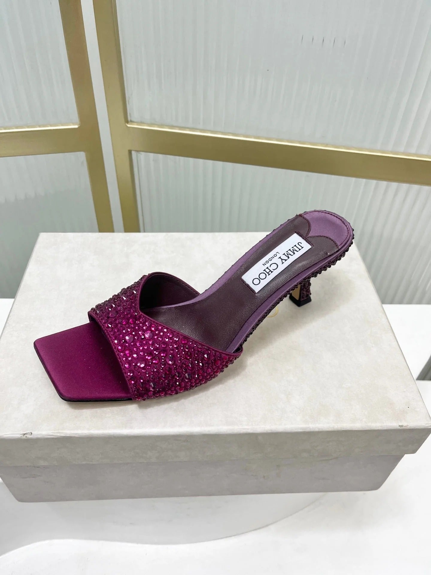 Jimmy 26s High-Heeled Slippers 65 Purple Diamond Sheepskin 605979