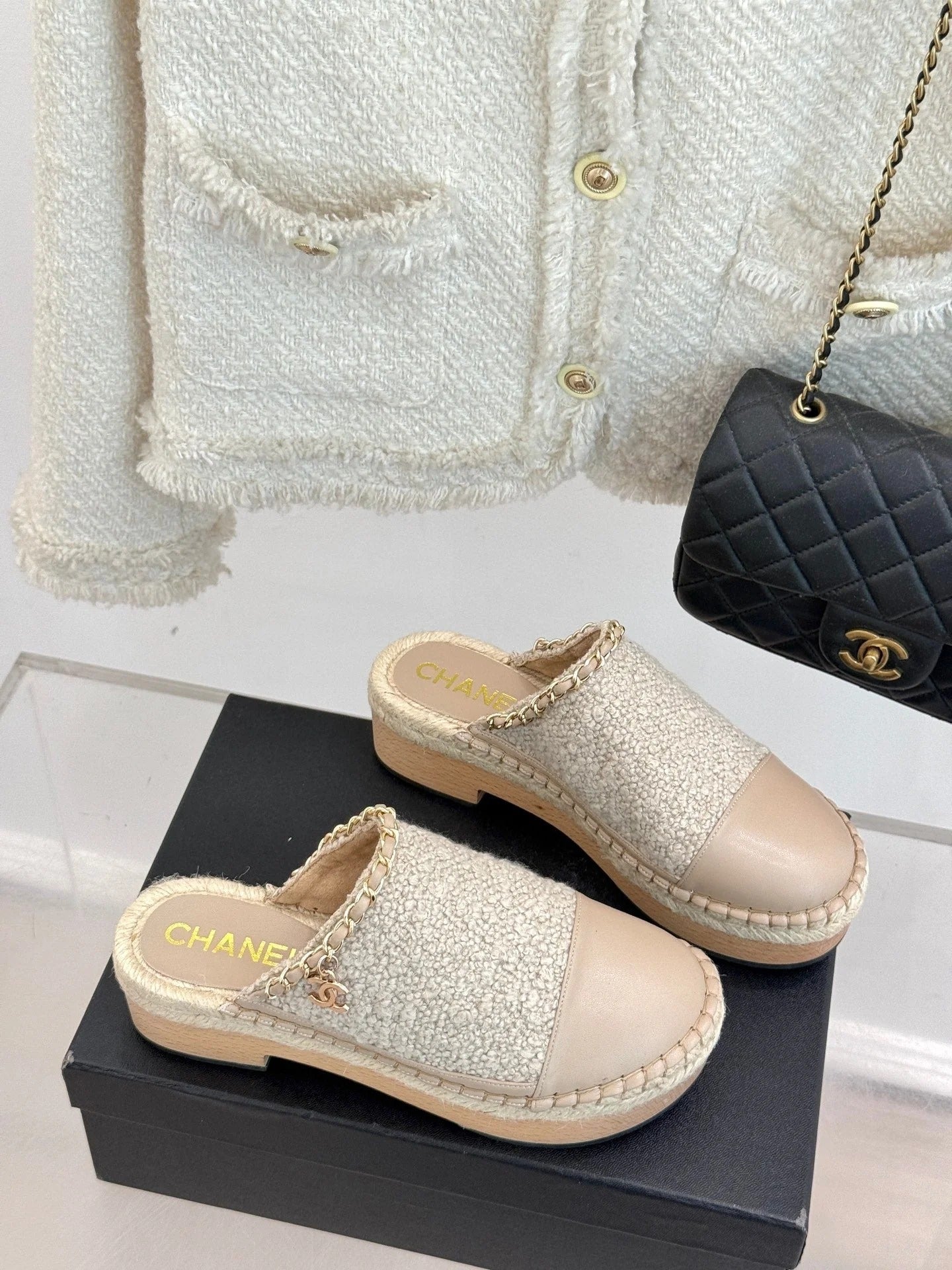 CC Mules 25ss 30 Mm In Beige Lambskin Mix Wool