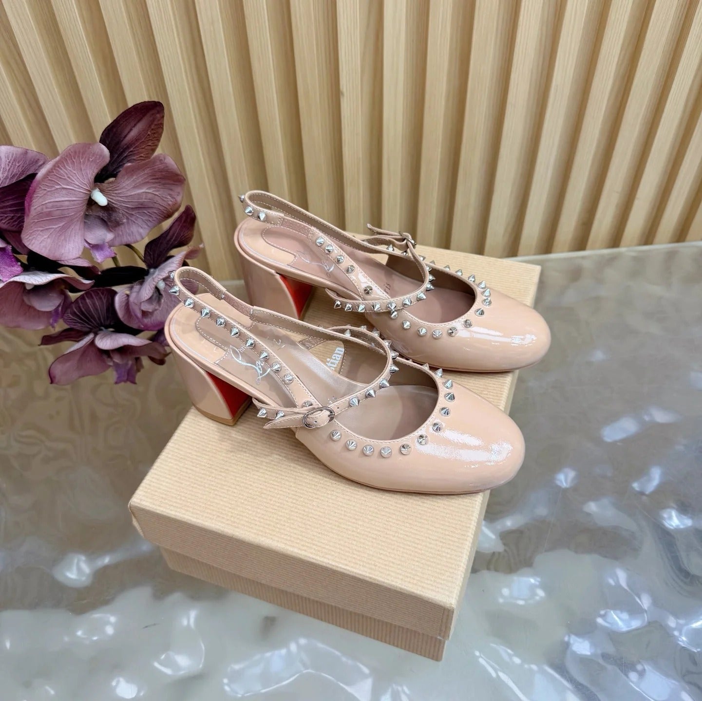 Christian Louboutin 2026 Janispikes 55mm Mary Jane Pumps Patent Leather 698239