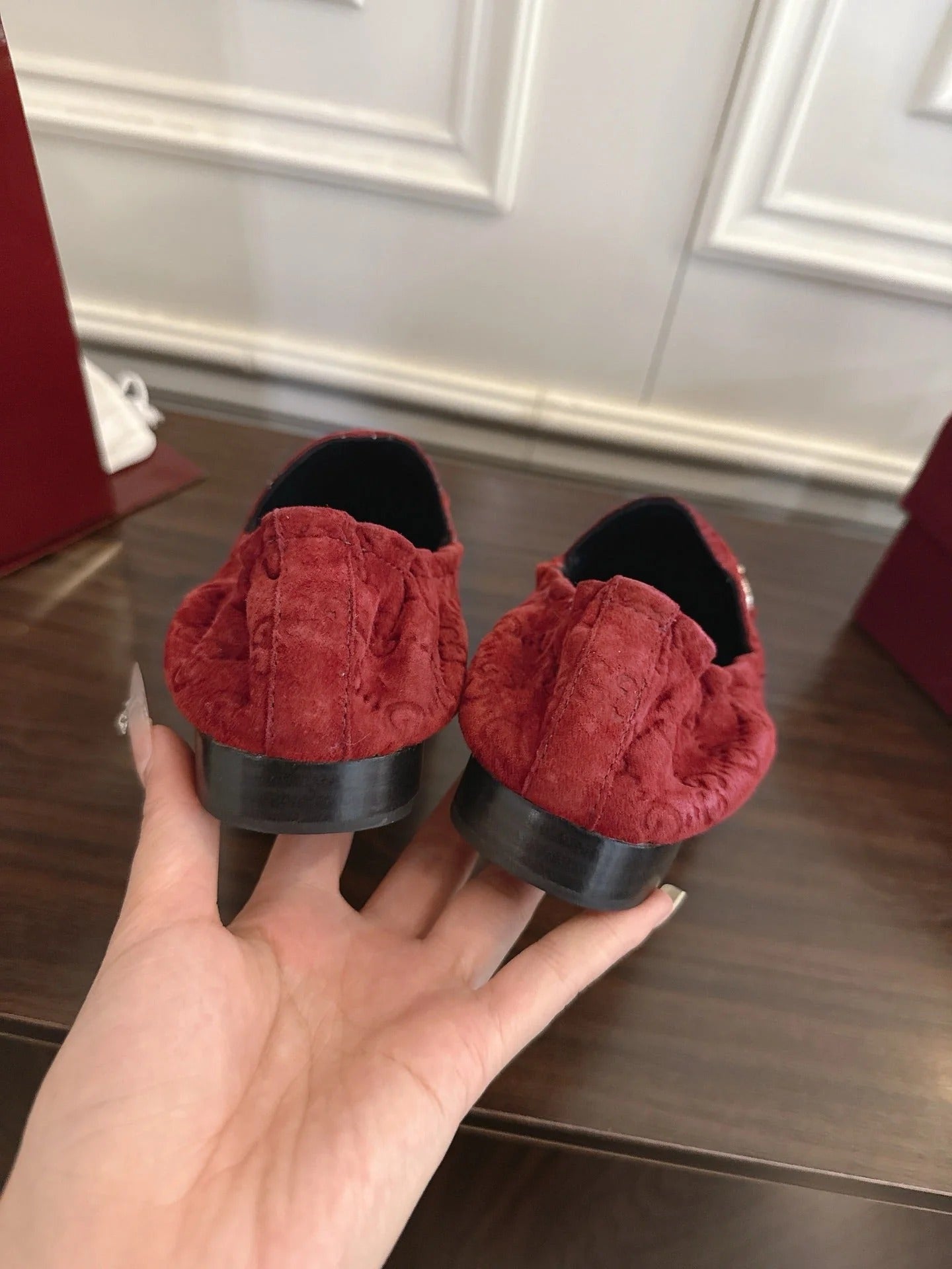 GG 26SS Loafers Burgundy Monogram Suede Leather 645957