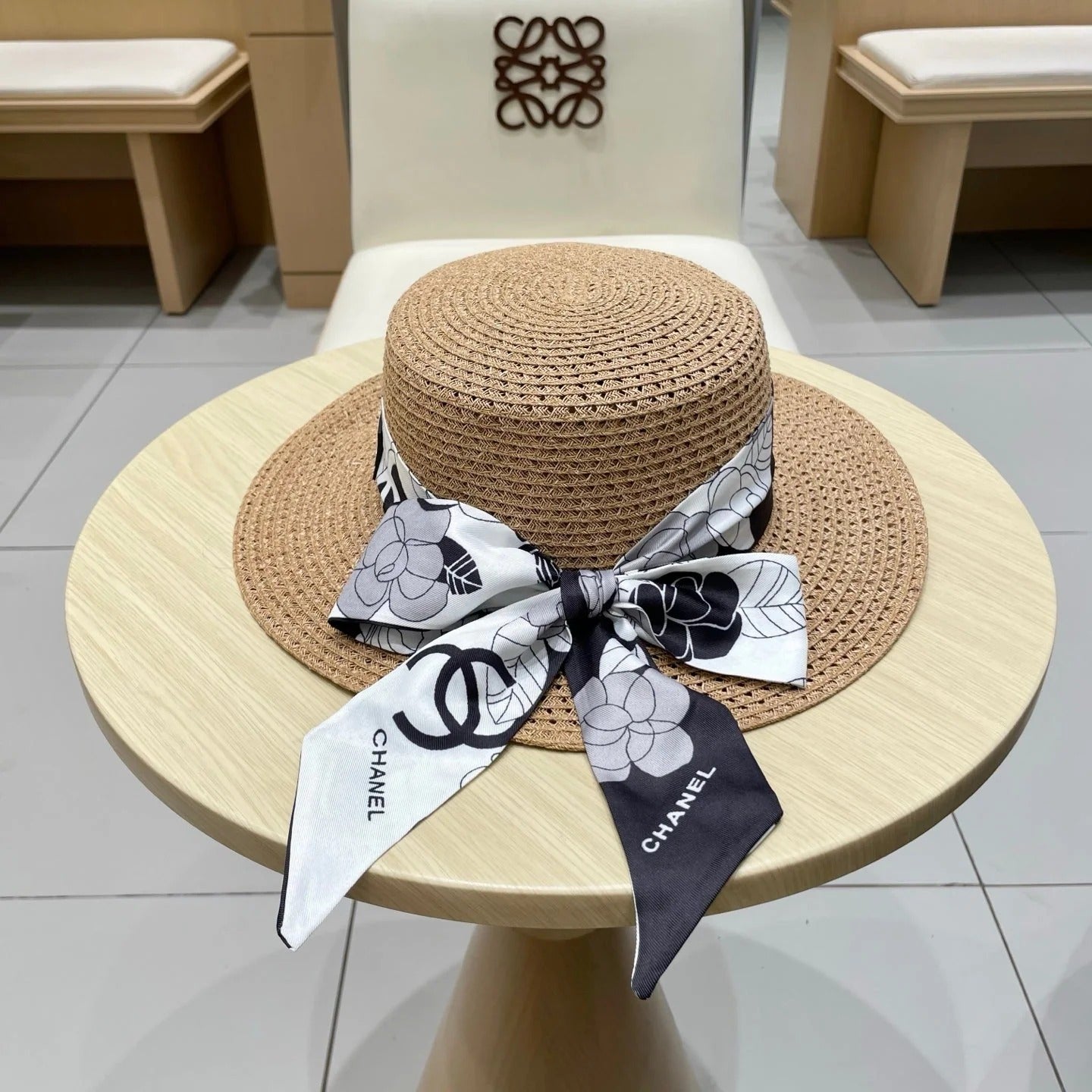 NATURAL STRAW BUCKET HAT WITH RIBBON 672773