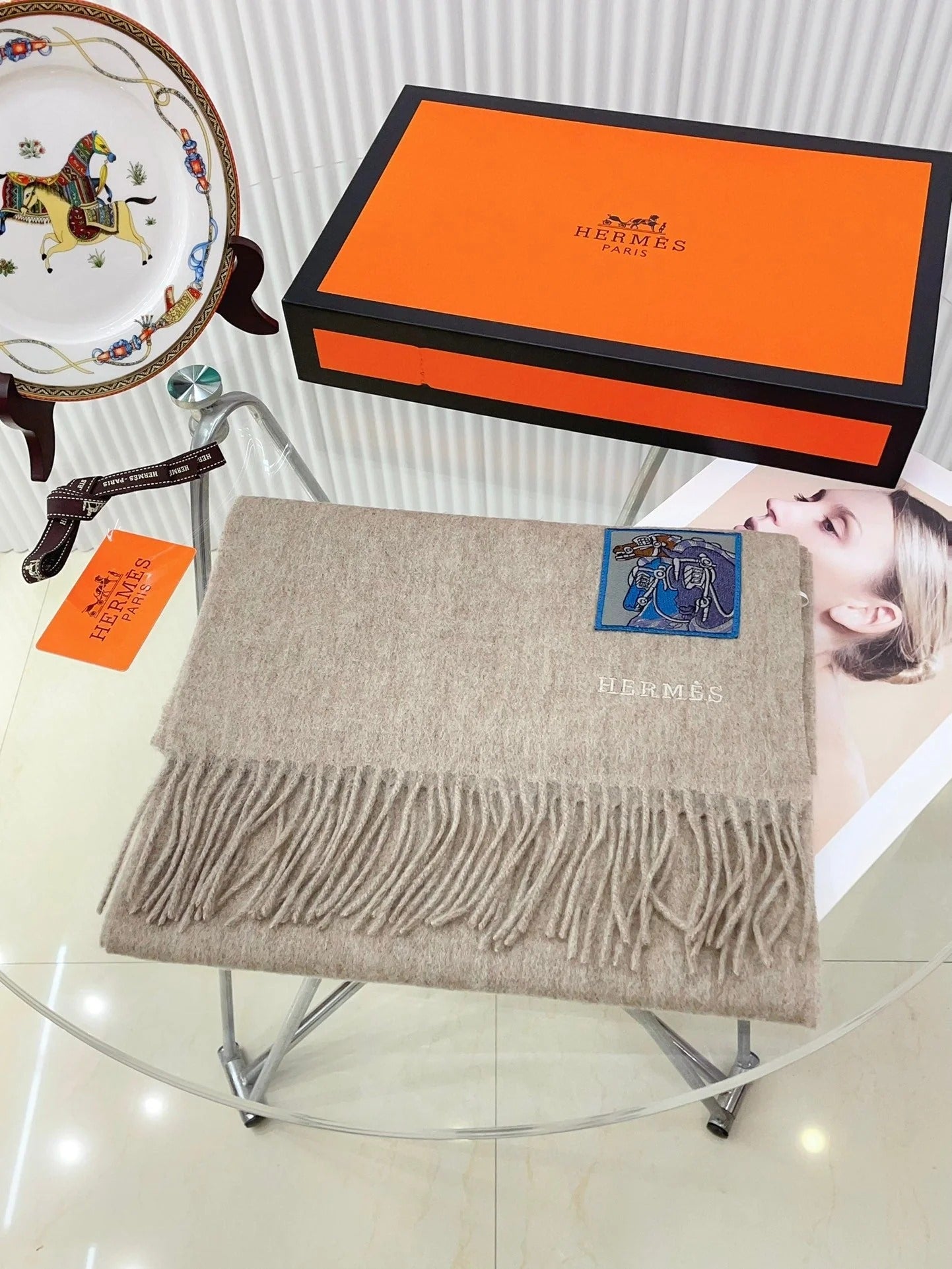 BADGES SOIE MUFFLER 180 CM SCRAF IN TAN BROWN CASHMERE
