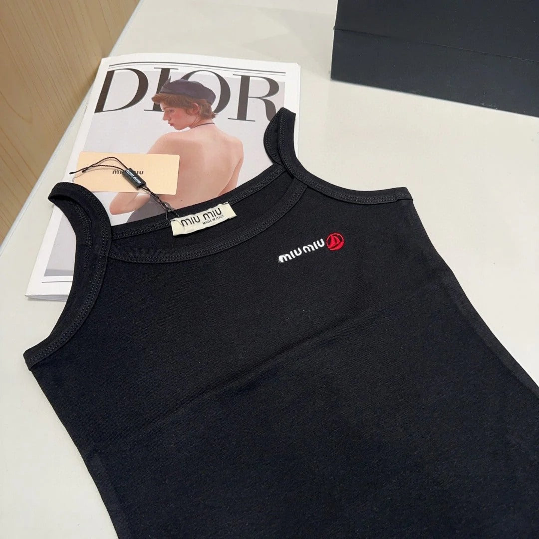 CAMISOLE 613779 IN BLACK COTTON RIBBED
