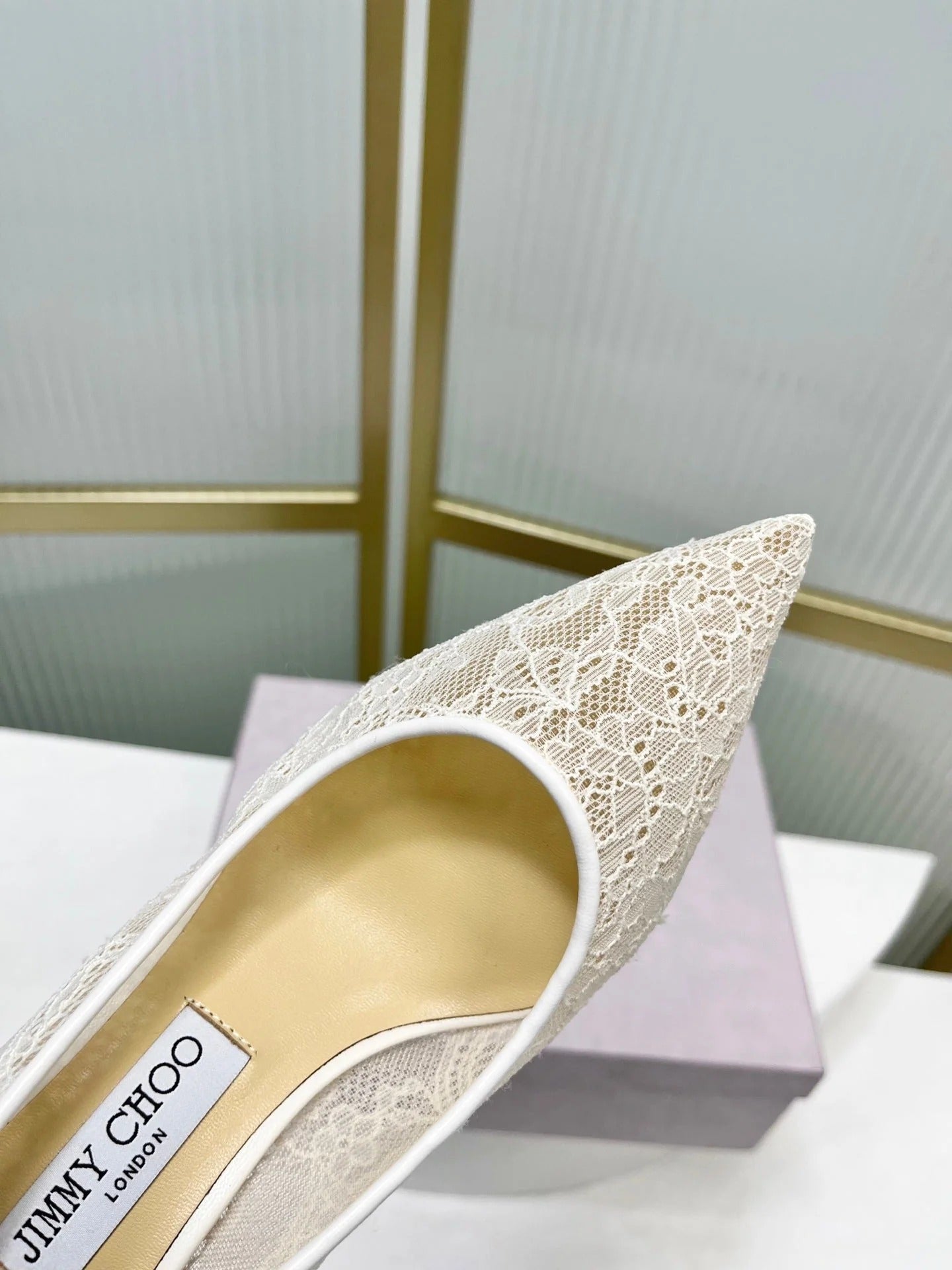 Jimmy 26s Heel Pump 65 Ivory Beige Lace Sheepskin 605951