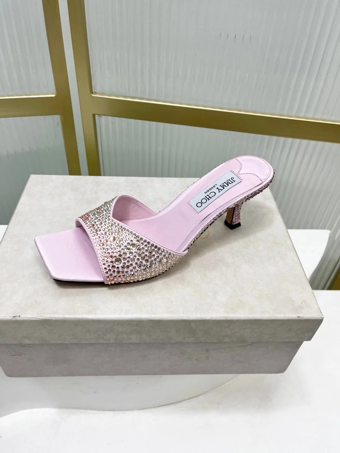 Jimmy 26s High-Heeled Slippers 65 Pastel Pink Diamond Sheepskin 605977