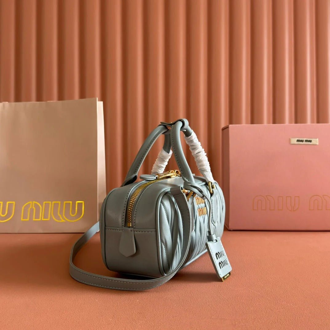 ARCADIE MATELASSÉ BAG 22 OLIVE GRAY IN CALFSKIN GOLD HARDWARE
