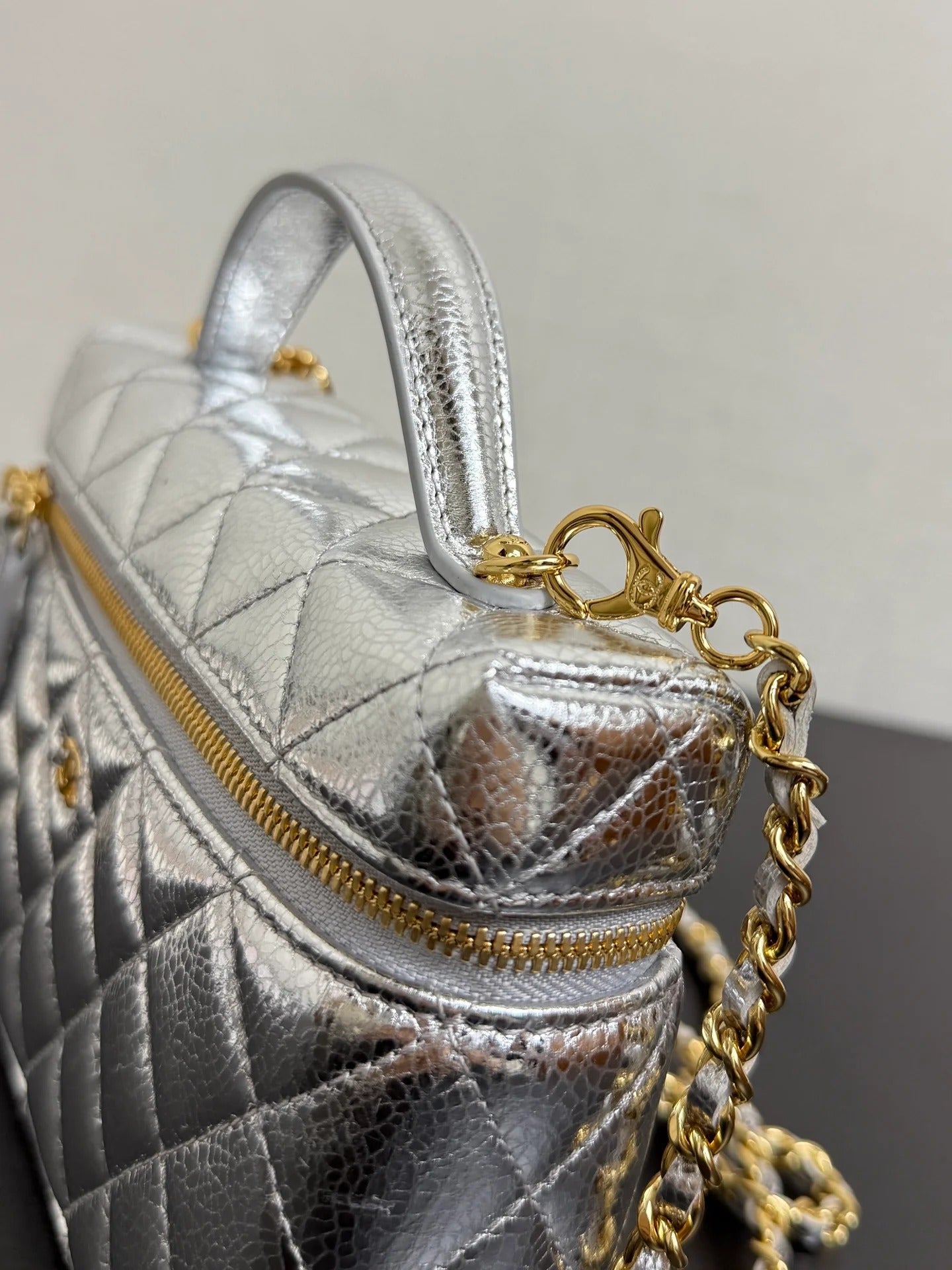 Chanel 2026 Vanity With Chain Silver Metallic Shiny Lambskin