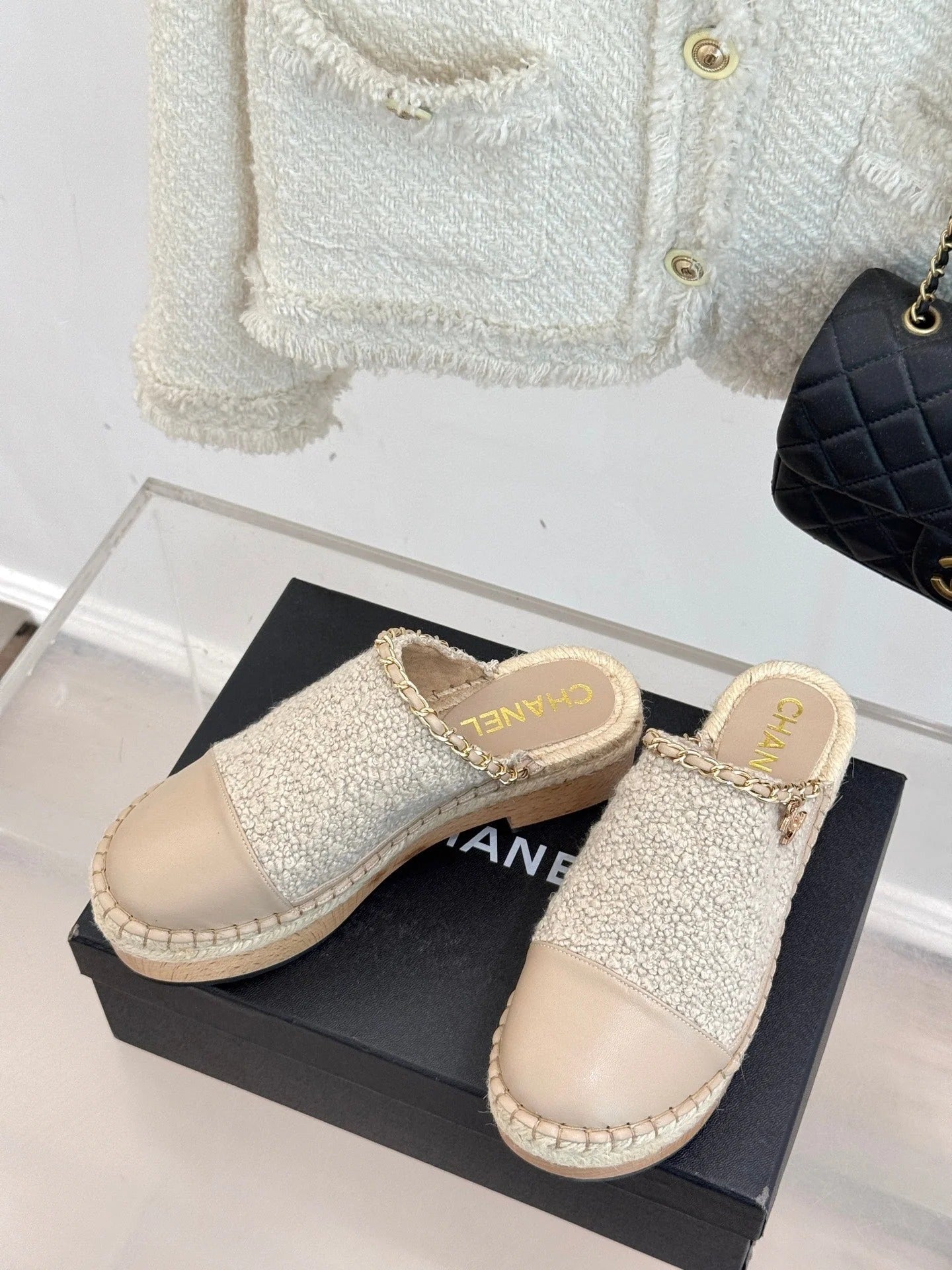 CC Mules 25ss 30 Mm In Beige Lambskin Mix Wool