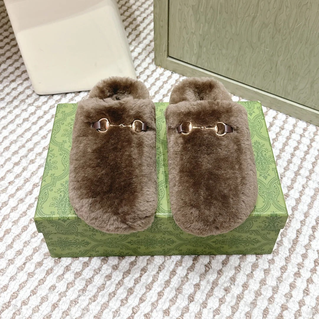 GG 26ss Loafers Rhinestones Brown Wool 612030