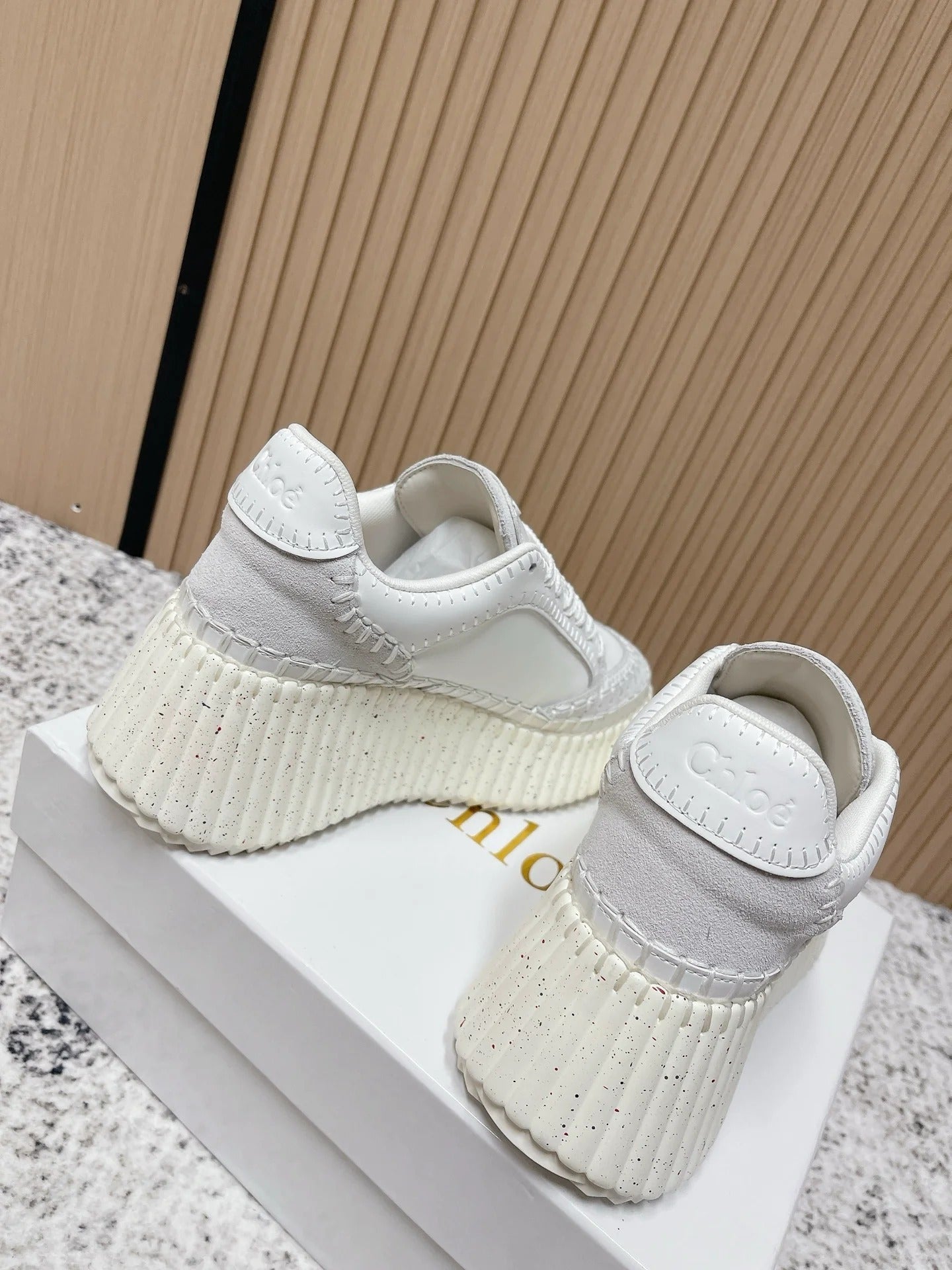 Chloé Nama Wedge Sneaker White Cowhide and Rubber 534224