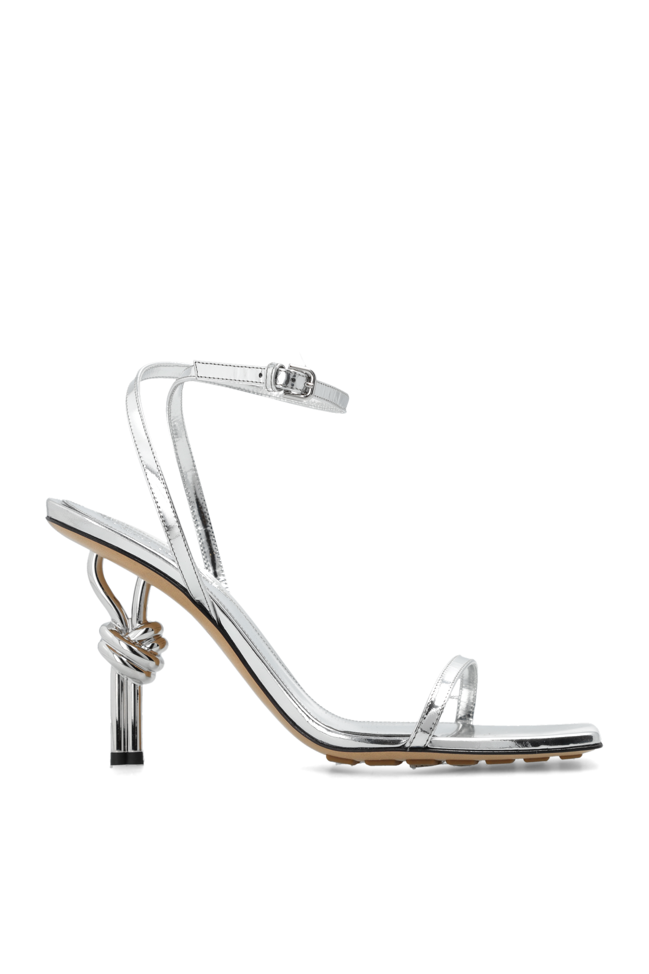 Bottega Veneta ‘Knot’ Heeled Sandals 6.5cm Silver Leather