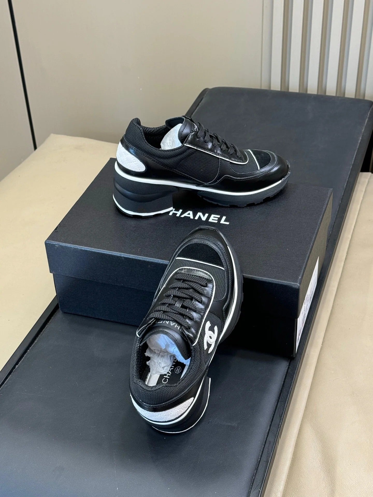 Chanel 2026 Sneaker Black mix White Leather Mesh 592919