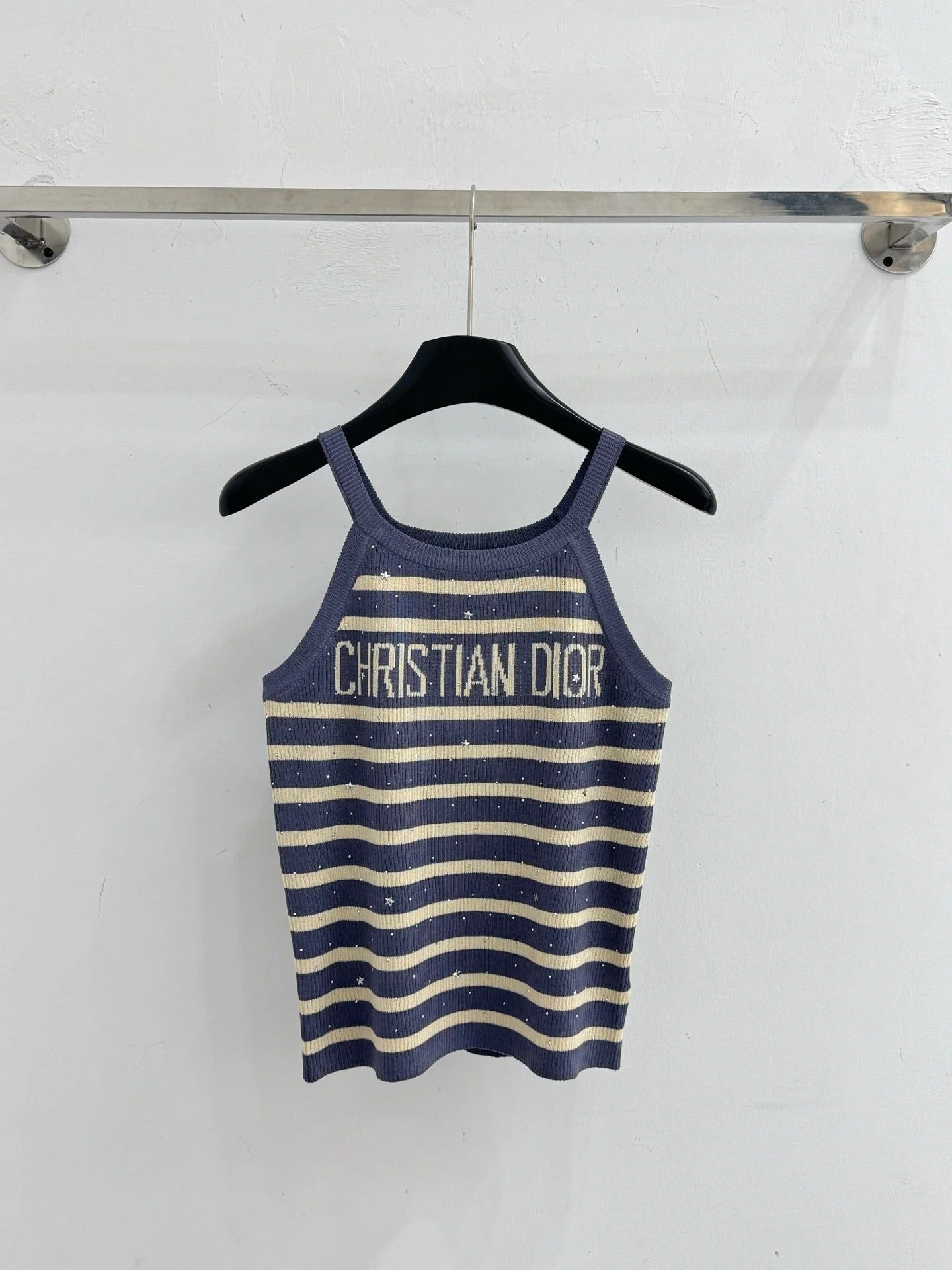 Dior 2026 Striped Rhinestone Letter Knit Camisole Wool 455360
