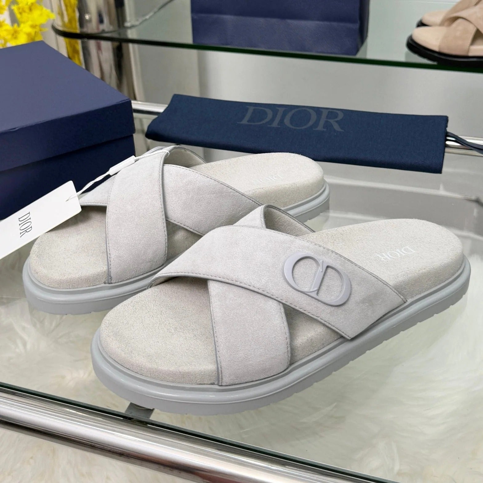 Dior 2026 Criss-Cross Strap Men Sandals Suede 966584