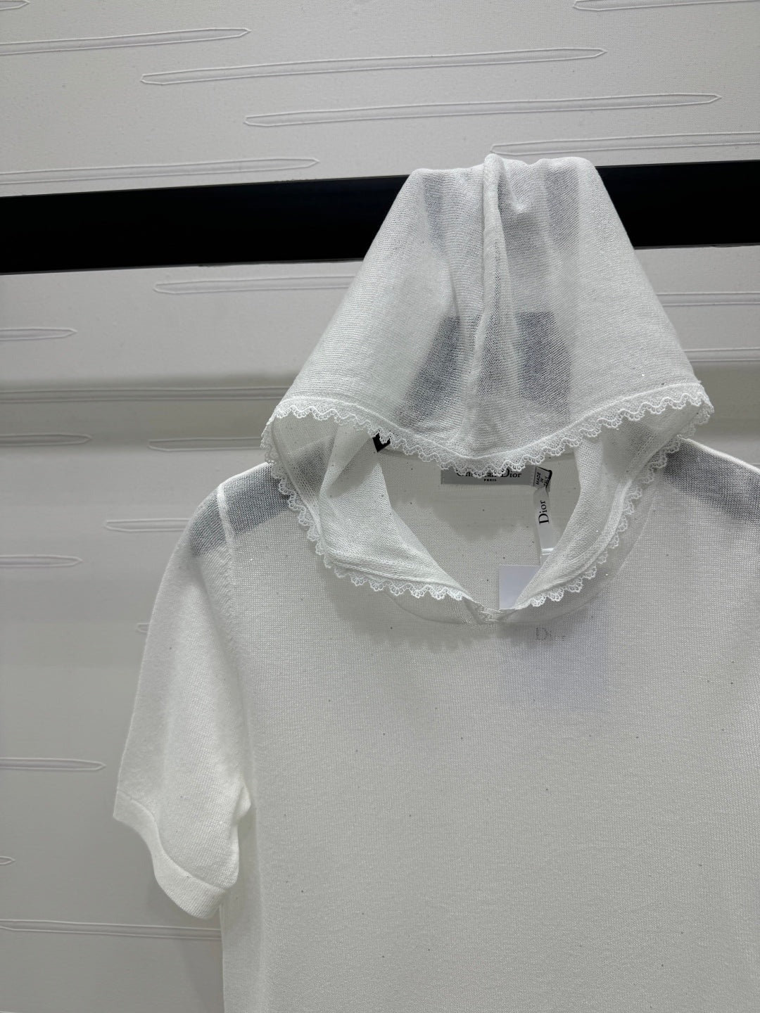 DIOR SHORT-SLEEVE LACE-KNIT HOODIE 274811