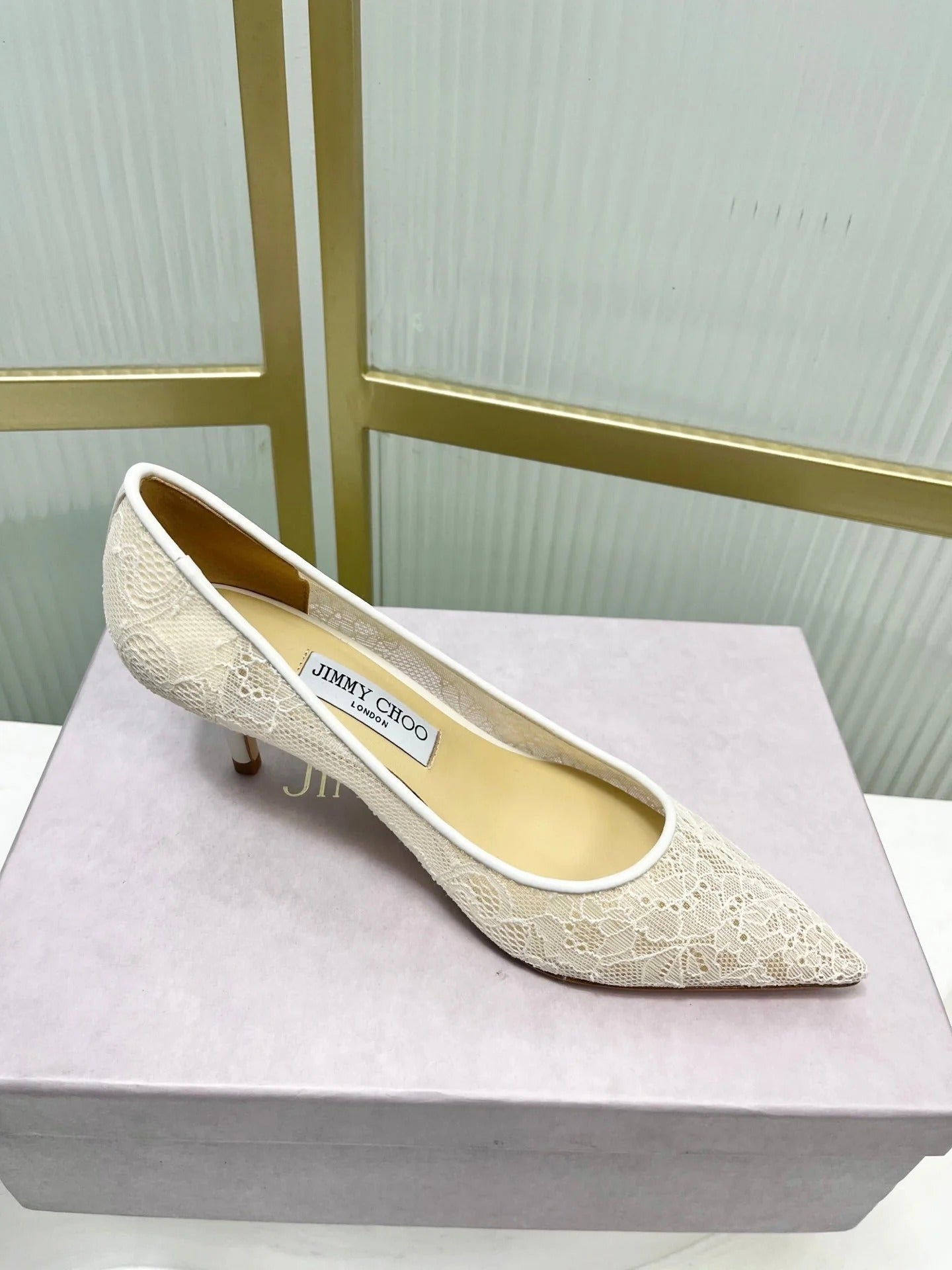Jimmy 26s Heel Pump 65 Ivory Beige Lace Sheepskin 605951