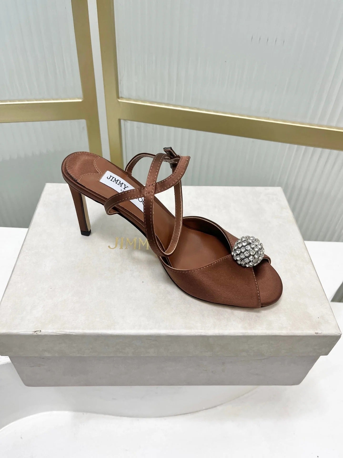 Jimmy 26s Peep-Toe High Heels 85 Brown Sheepskin 605974