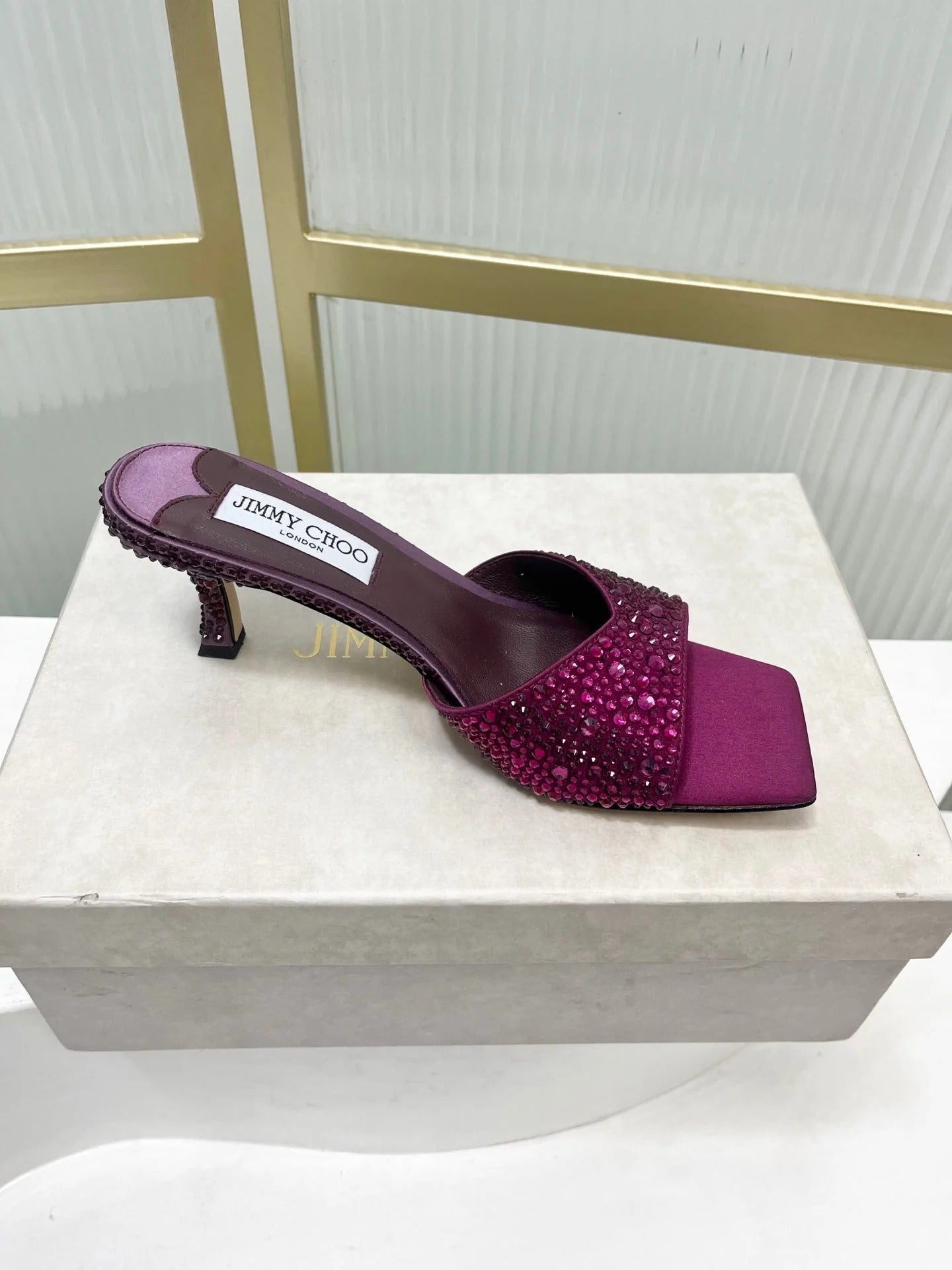 Jimmy 26s High-Heeled Slippers 65 Purple Diamond Sheepskin 605979
