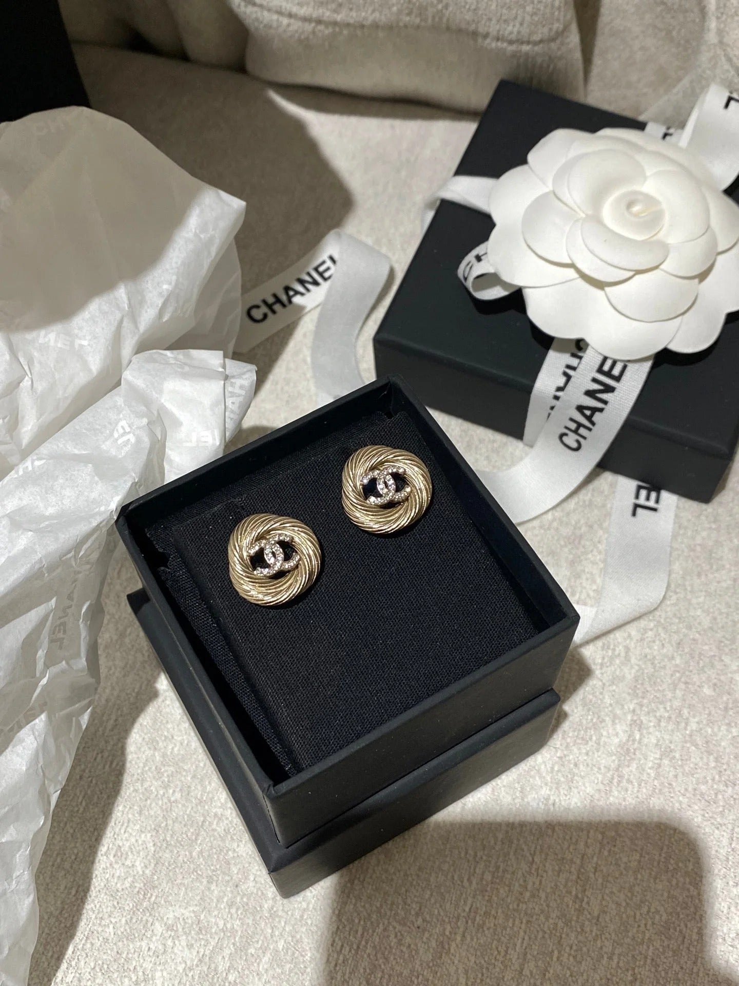 CC Twist Gold Diamond Double C Earrings