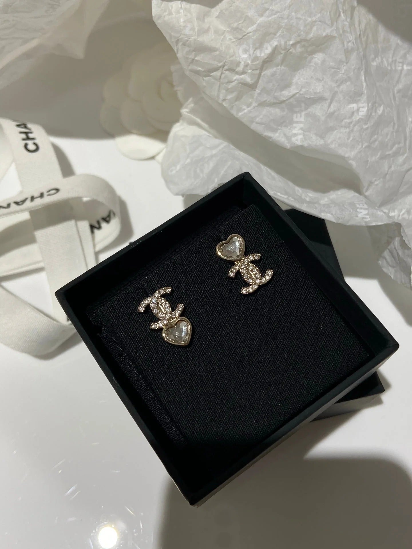 CC Asymmetrical Heart Gold Diamond Earrings
