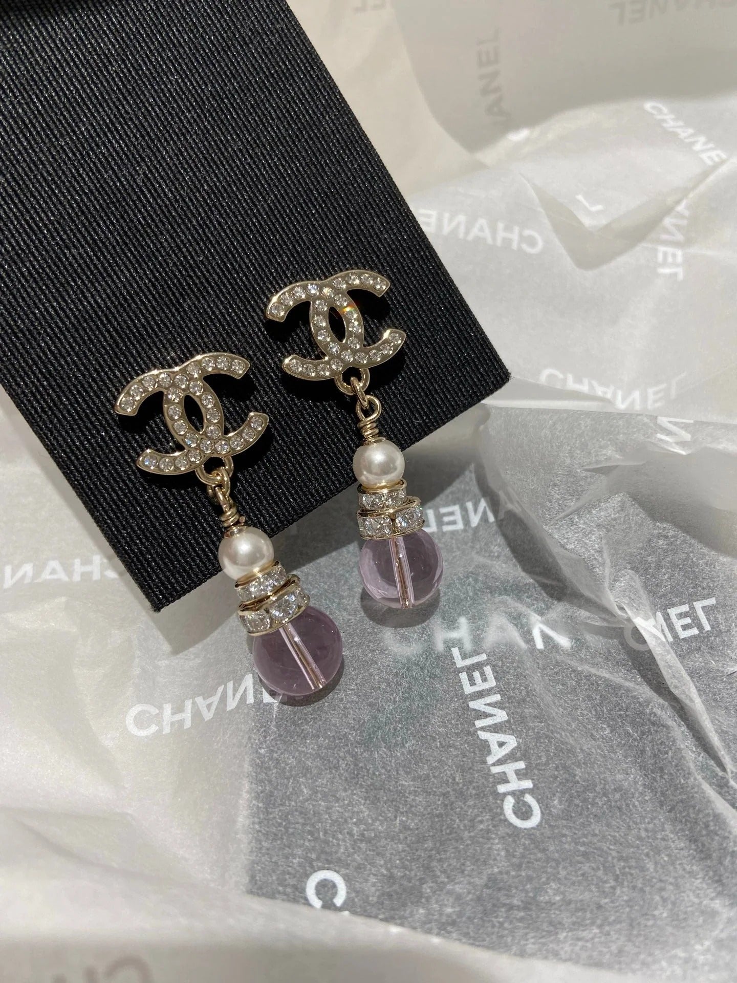 CC Pink Crystal Gold Pearl Earrings