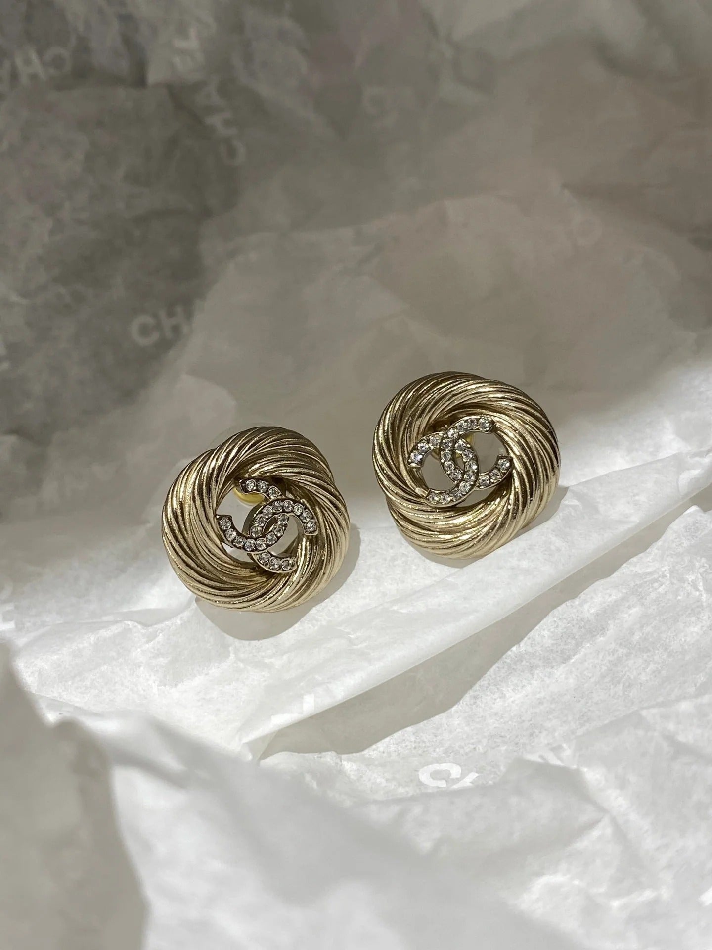 CC Twist Gold Diamond Double C Earrings
