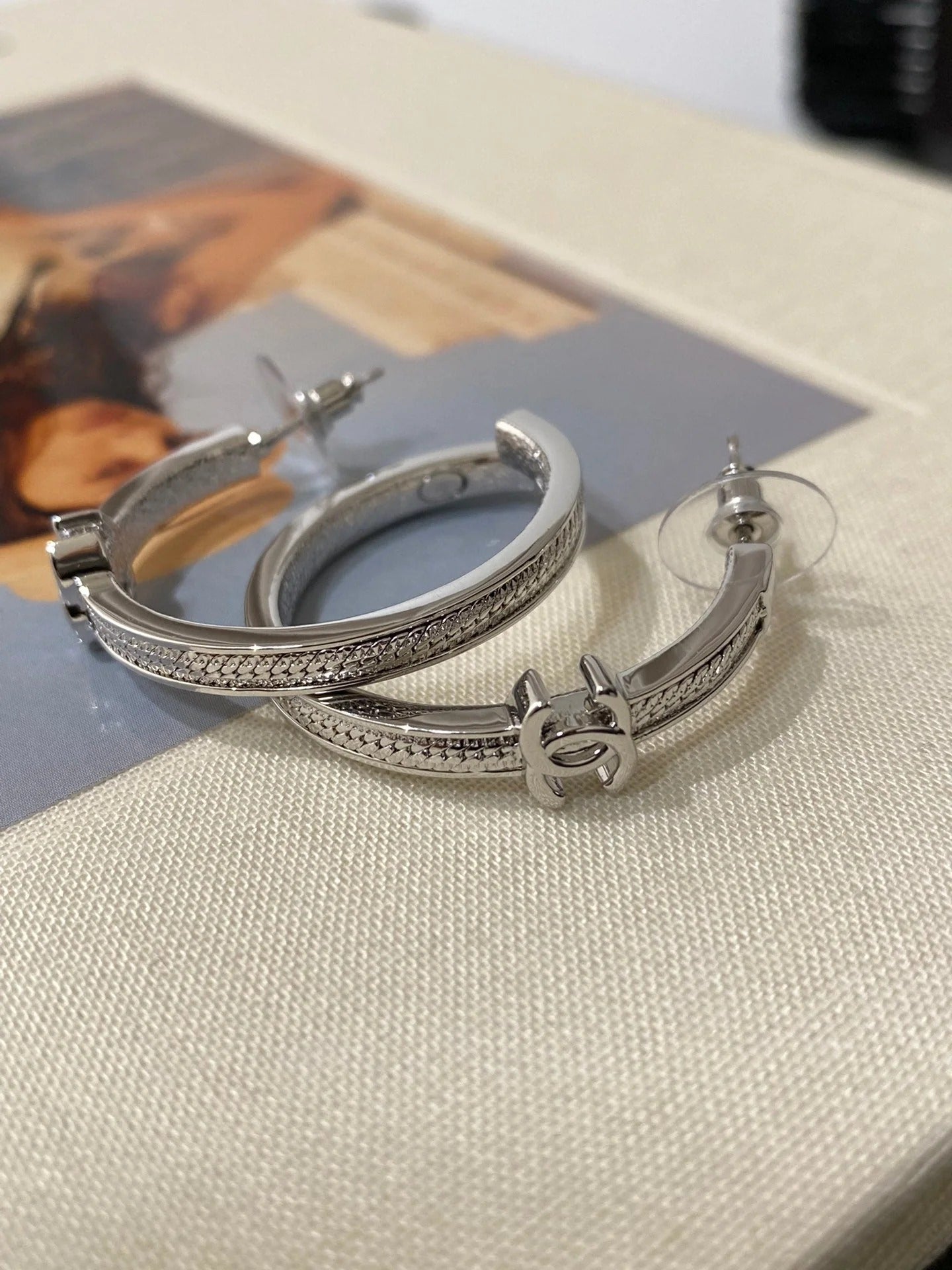 CC Double C Snake Bone Circular Hoop Earrings