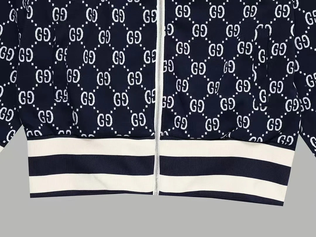 GUCCI ZIP-UP KNITTED JACKET IN NAVY BLUE