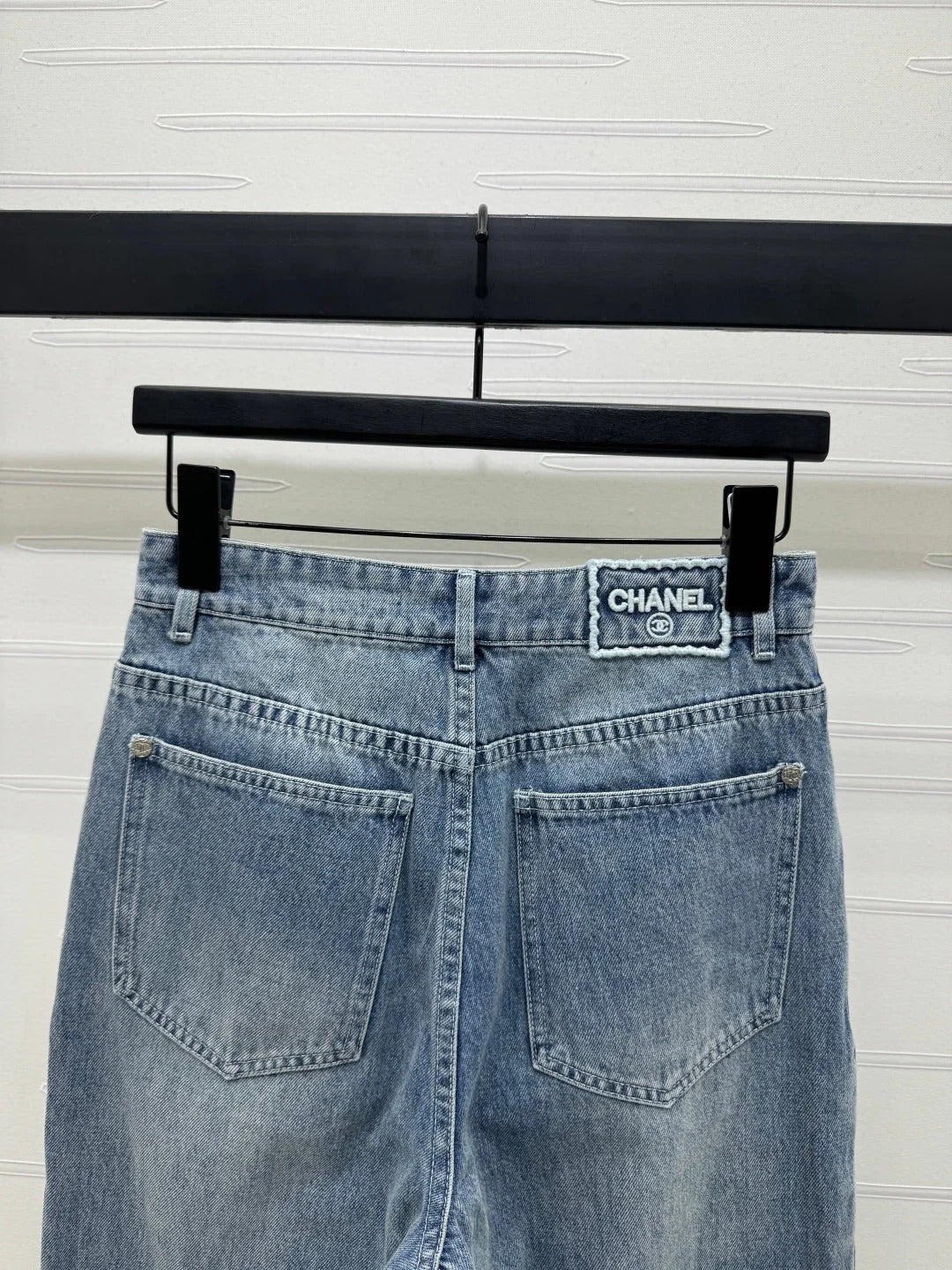 CHANEL HIGH-WAIST STRAIGHT-LEG DENIM PANTS