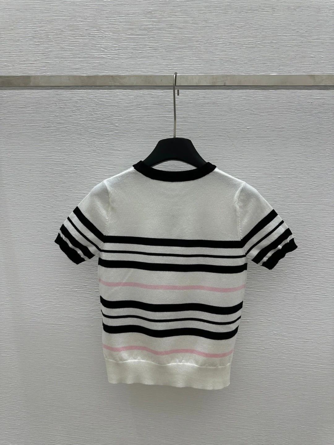 CHANEL SHORT-SLEEVE KNIT TOP STRIPED