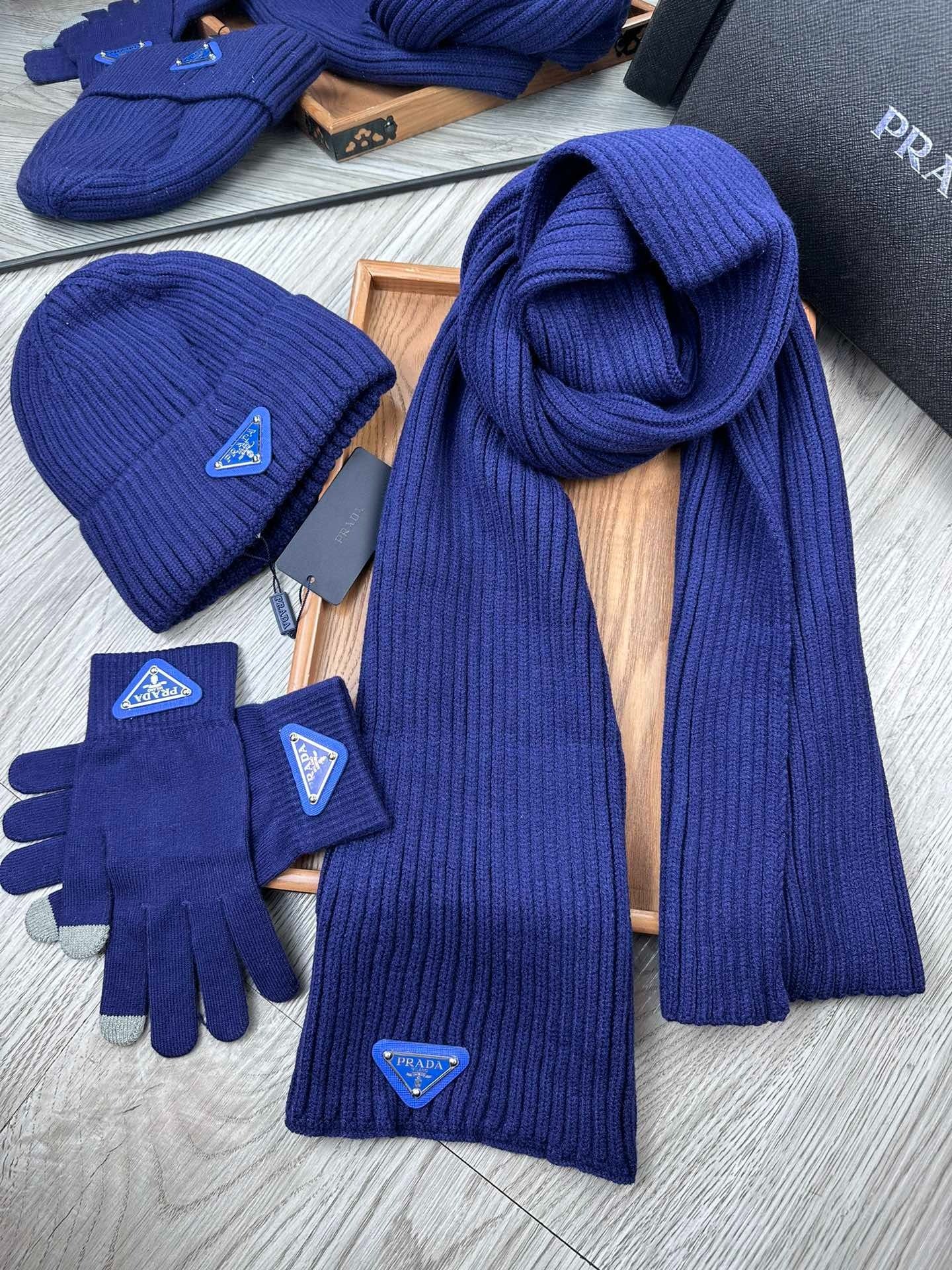 THREE-PIECES SET IN NAVY BLUE WOOL AND ACRYLIC 406557
