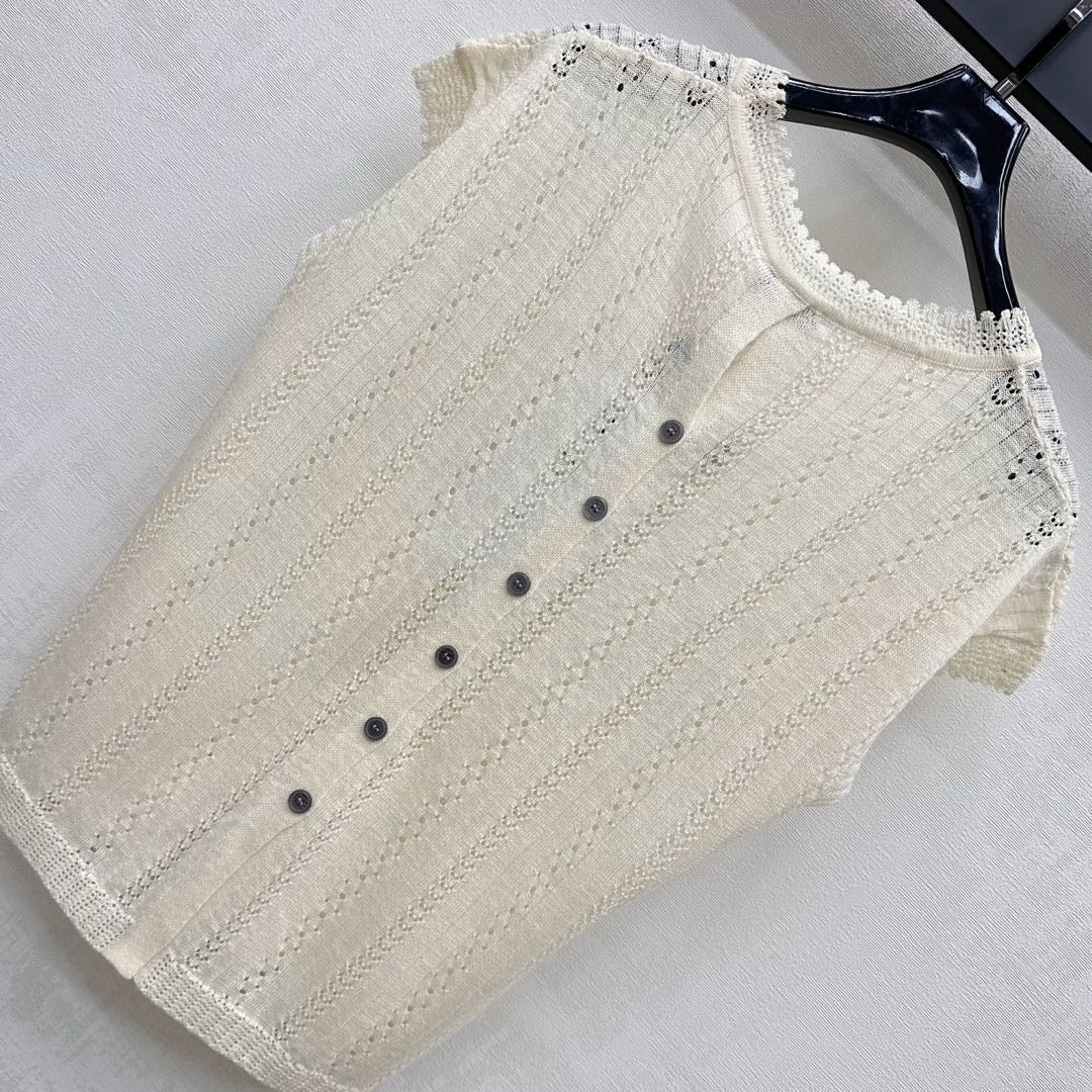CHANEL SHORT SLEEVE CREW NECK KNIT TOP 273771