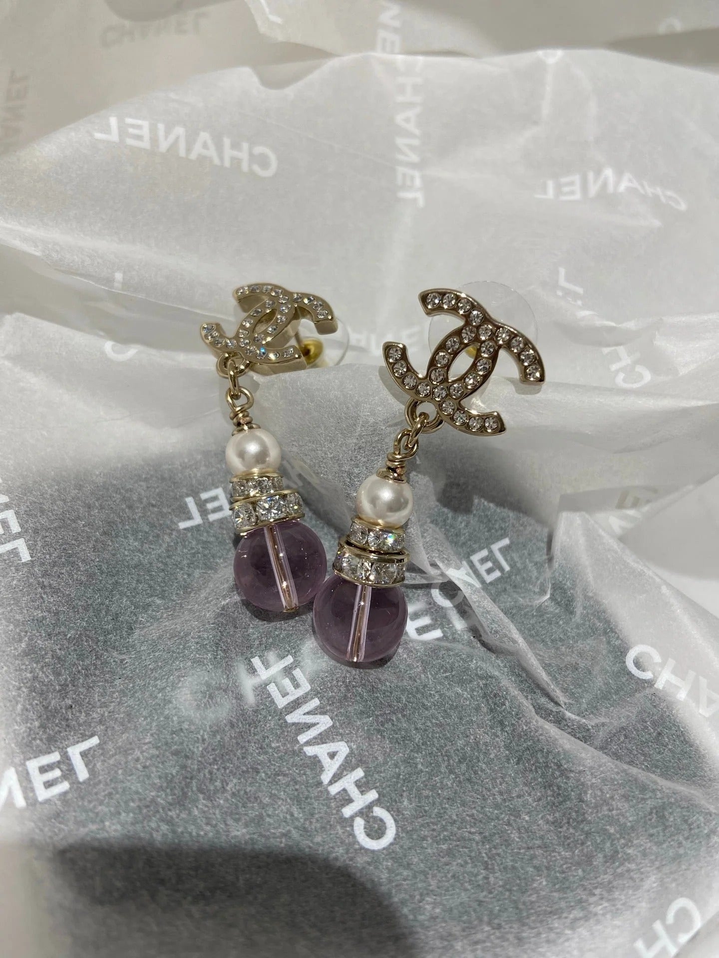 CC Pink Crystal Gold Pearl Earrings