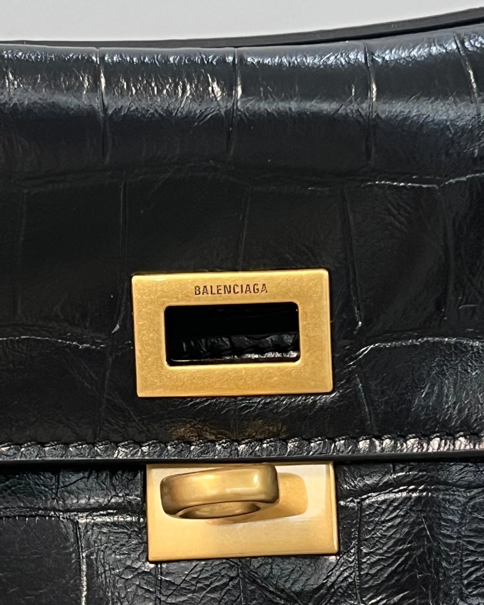 Balenciaga Large Rodeo Bag 40 Black Crocodile Skin Gold Hardware