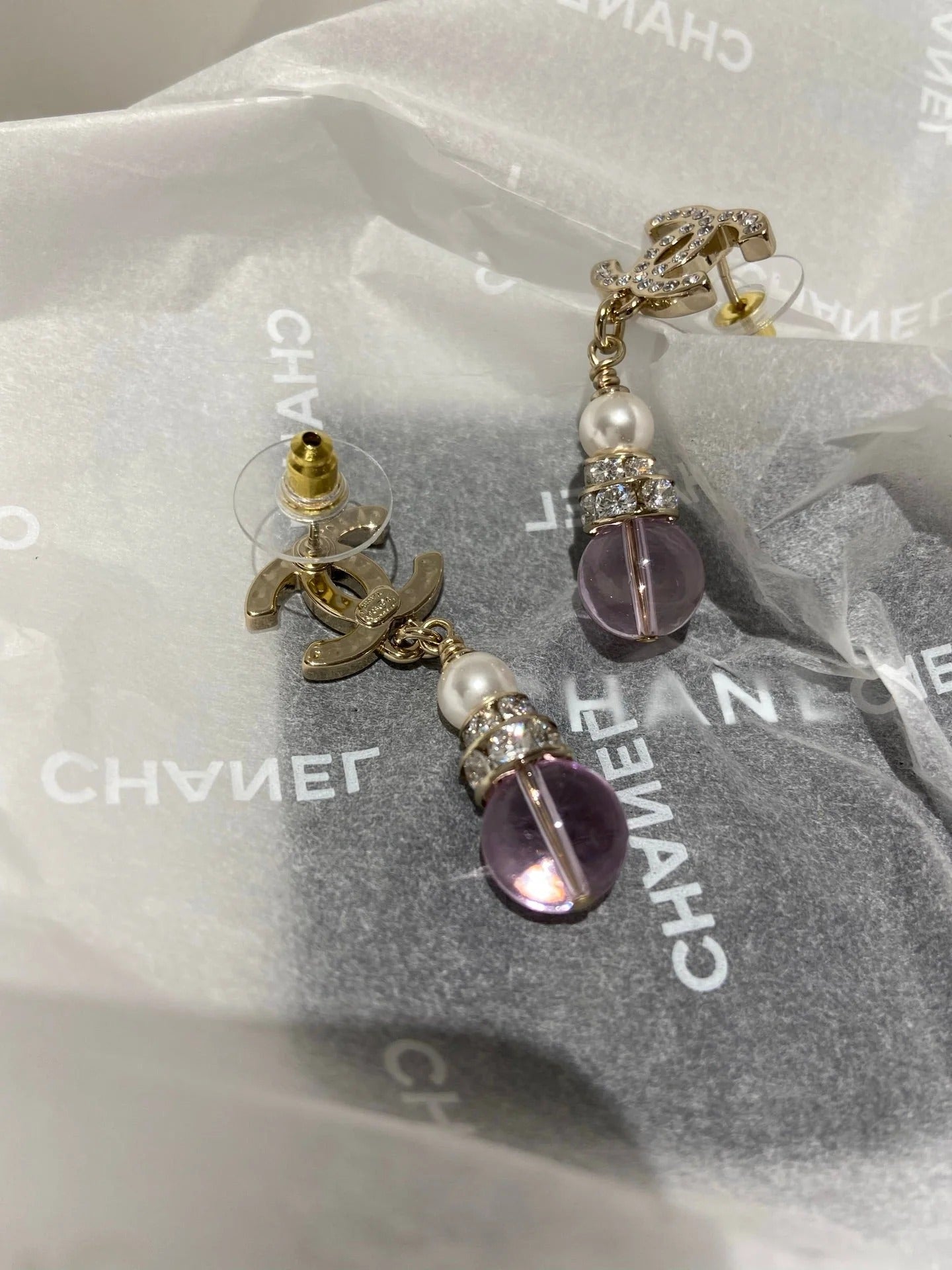 CC Pink Crystal Gold Pearl Earrings