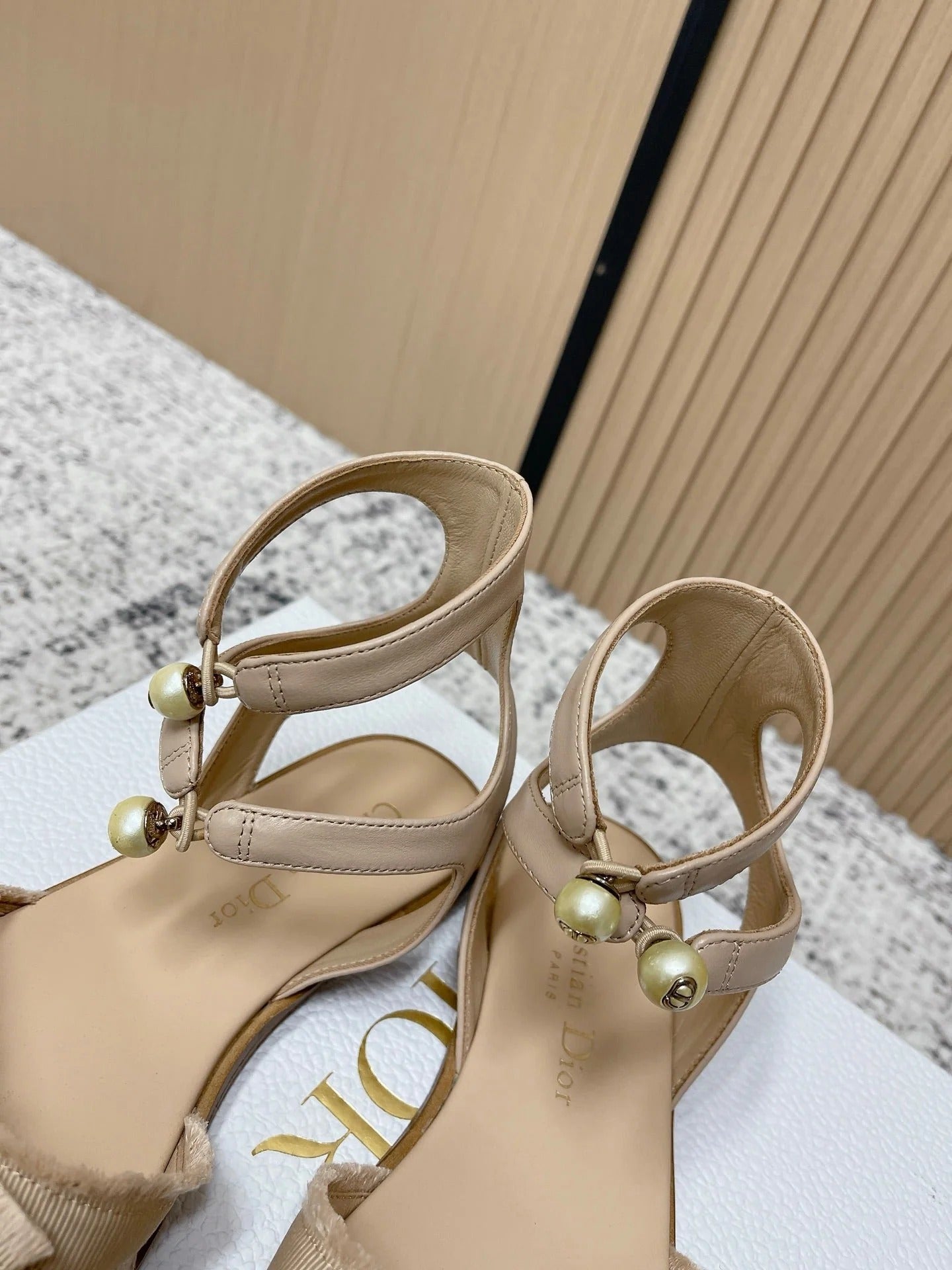 CD 26s Sandals Beige Sheepskin Canvas 643495