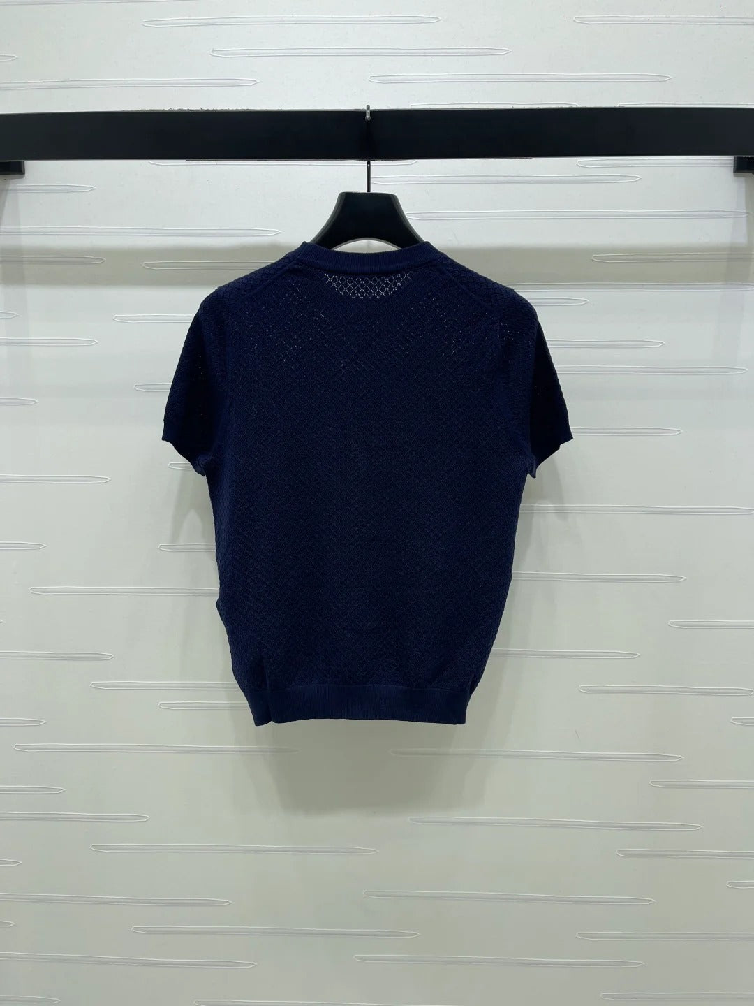 Miumiu 2026 Crew Neck Knit Short-Sleeve Shirt with Letter Logo Tencel