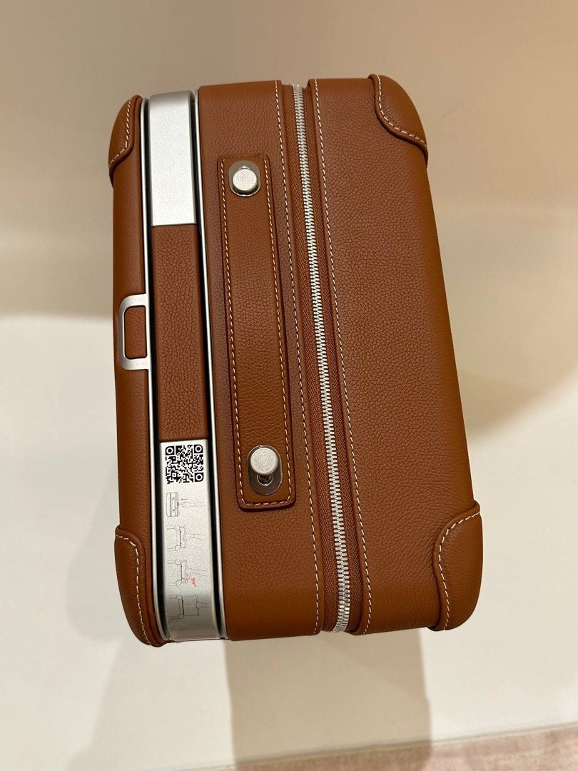 HM R.M.S Cabin Suitcase Brown Canvas & Taurillon Regate Leather