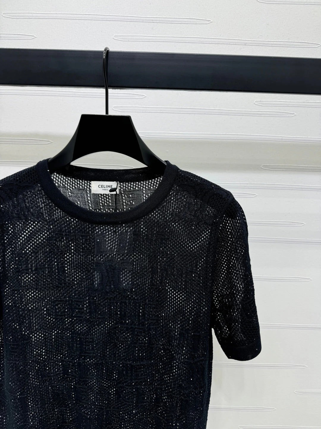 CELINE SHORT-SLEEVE CROCHET TOP BLACK 274808