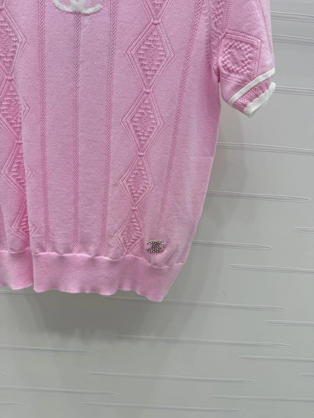 CHANEL 25S DIAMOND KNIT SHORT SLEEVE SHIRT 264174