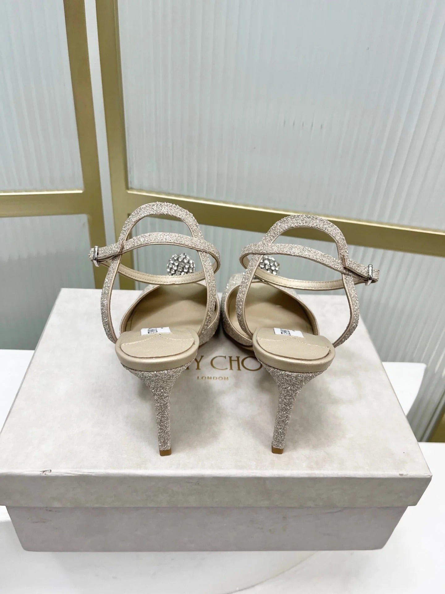 Jimmy 26s Peep-Toe High Heels 85 Beige Lace Sheepskin 605976